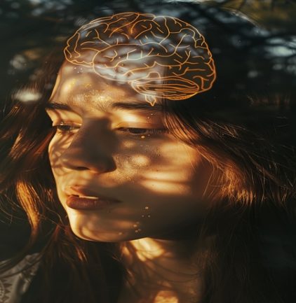 brain on the background of a woman brain on the background of a woman.